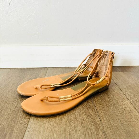 Dolce vita tan flip flop Gladiator sandals gold detail zipper back woman’s 8.5 - Picture 1 of 6